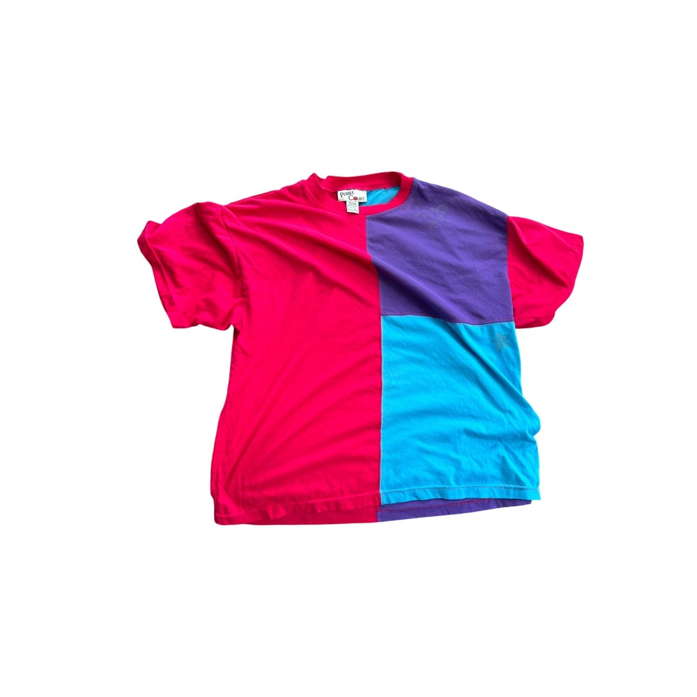 Vintage Pebble Court Color Block T Shirt Oversized 80s‎ Retro Style Top